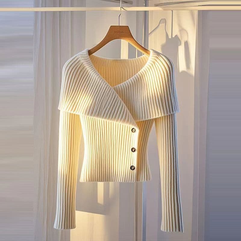 Women's Clothing Autumn Temperament Small Fragrance Style Solid Color Knitted Sweater Top Design Sense Niche Waist Long Sleeve Sweater