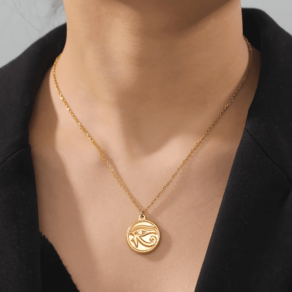 Ready Stock Skyrim The Eye Of Horus Ra Udjat Pendant Necklace Women Stainless Steel Gold Color Thick Chain Ancient Egypt Amulet