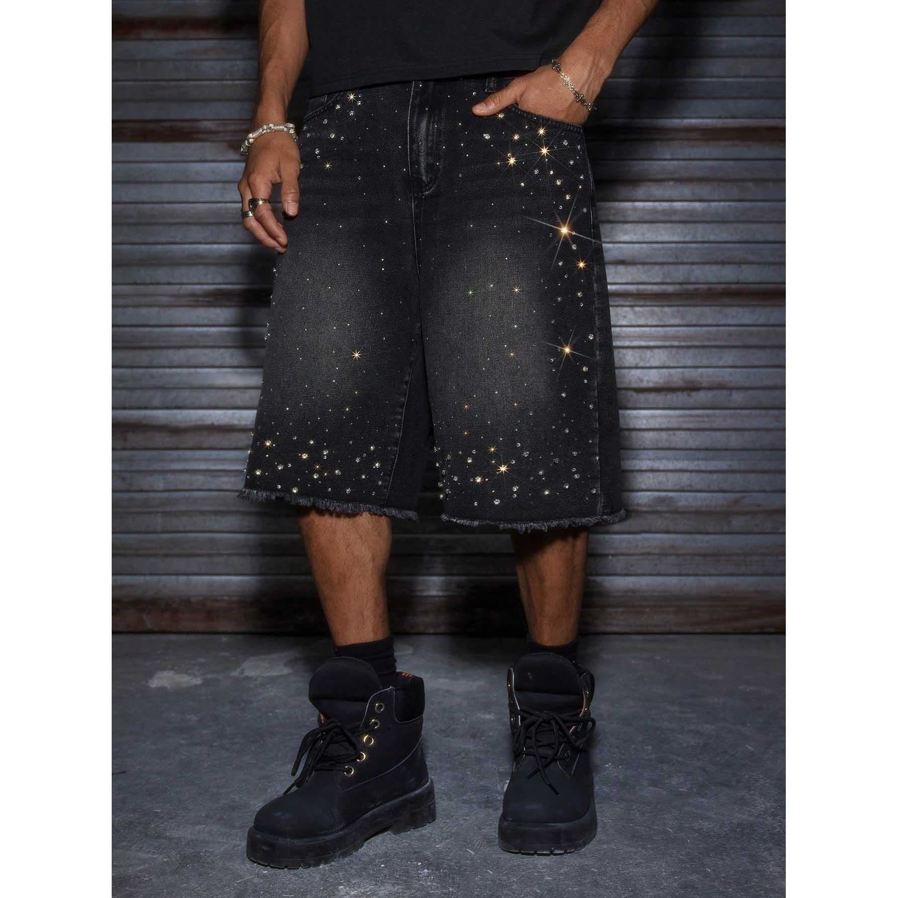 Men's Distressed Denim Shorts – Trendy Ripped & Studded Design (Sizes S-XL)