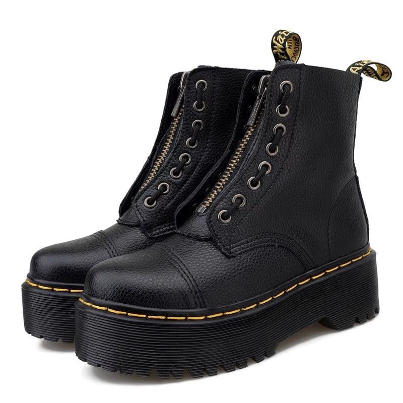 Dr. Martens pour femmes, semelle épaisse à motif litchi, fermeture éclair sur le devant, cuir de vachette Sinclair, chaussures à plateforme, supe