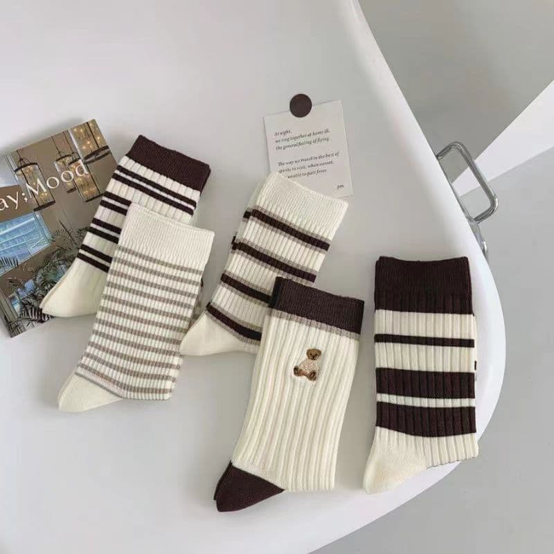 Bear Mid Tube Socks For Women Ins Trendy All Match Japanese Cute Spring And Autumn Korean Version Student Sports Winter Girl Socks