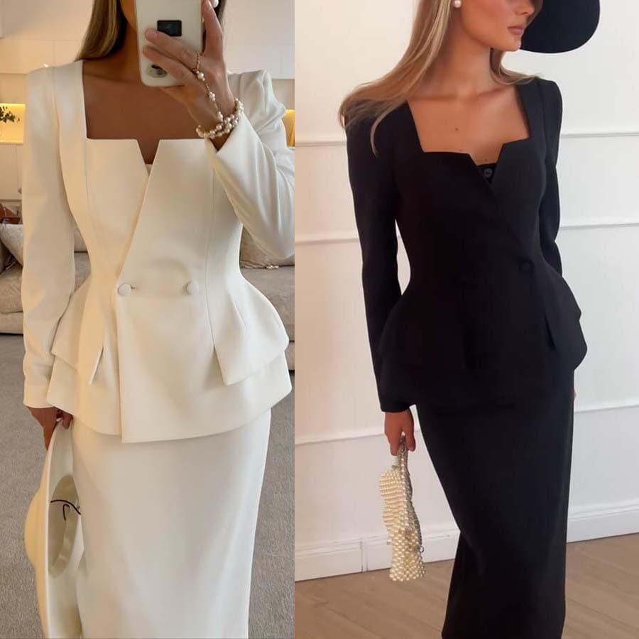 Women's Clothing autumn and winter new long sleeved commuter pocket two piece suit INS casual loose party two piece suit