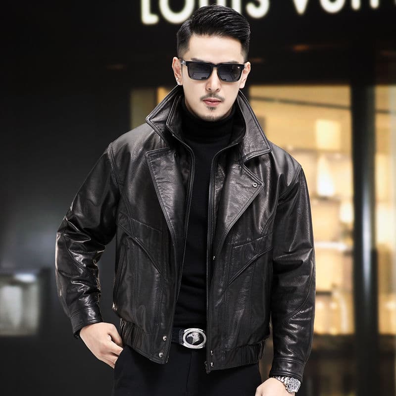 Genuine Men's Haining Sheep Leather, High-end Autumn And Winter New Leather Jacket, Motorcycle Short