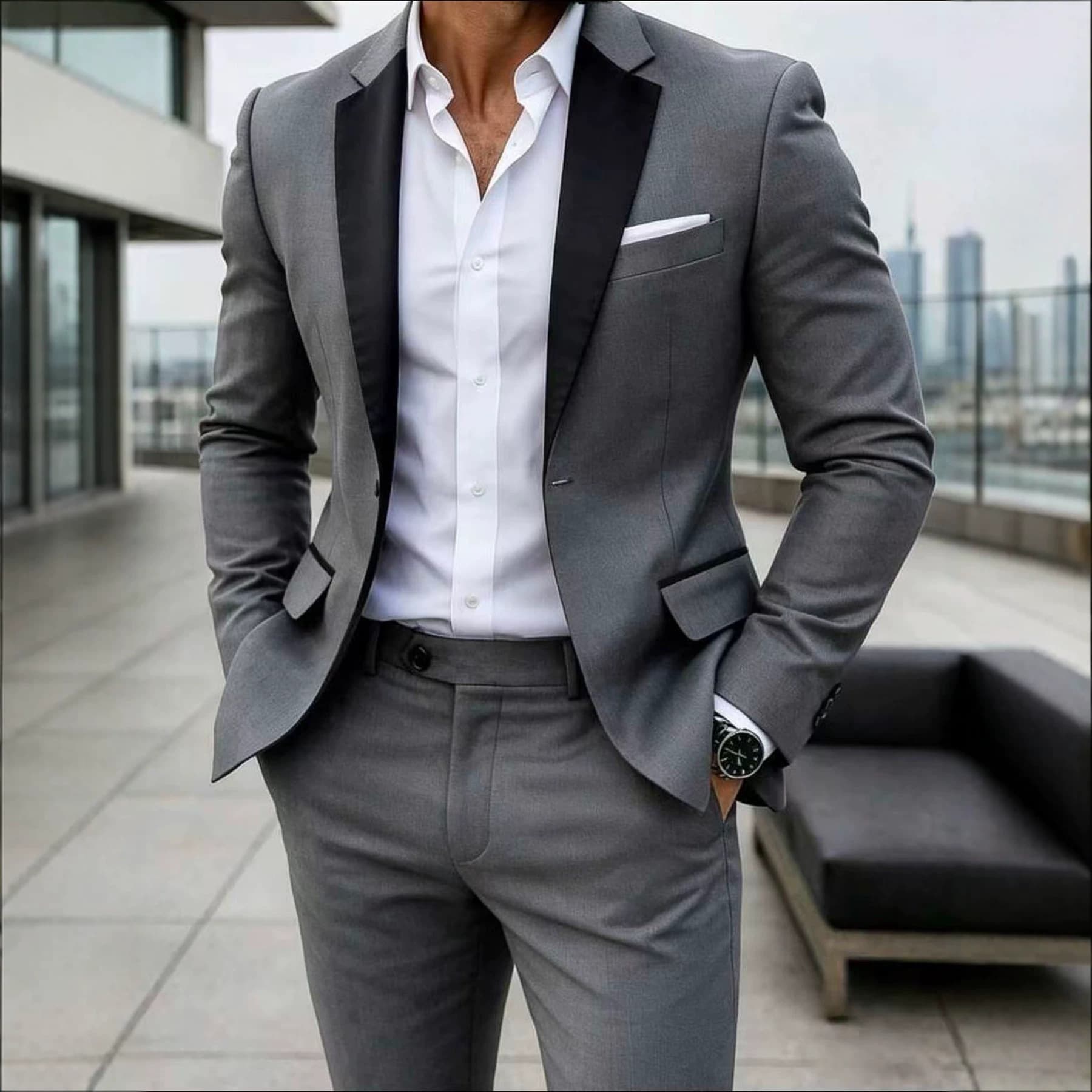 Men's Two Piece Formal Suit Set Wedding Best Man MC Banquet Business Attire