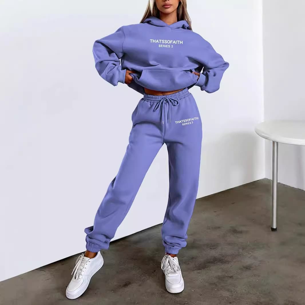 Women's Clothing Letter Printing Hooded Sweatshirt Fashion Casual Fleece Trousers Suit