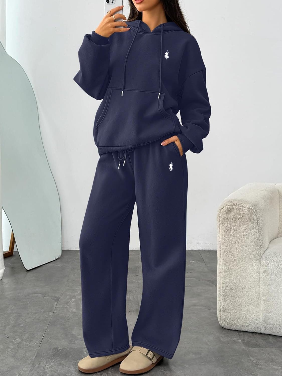 Ensemble sweat-shirt à capuche imprimé lettres, pantalon large et pantalon droit, best-seller automne-hiver
