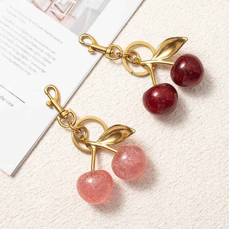 High-end Decorative Red New Keychain Cherry Backpack Charms Bag Accessories Pink