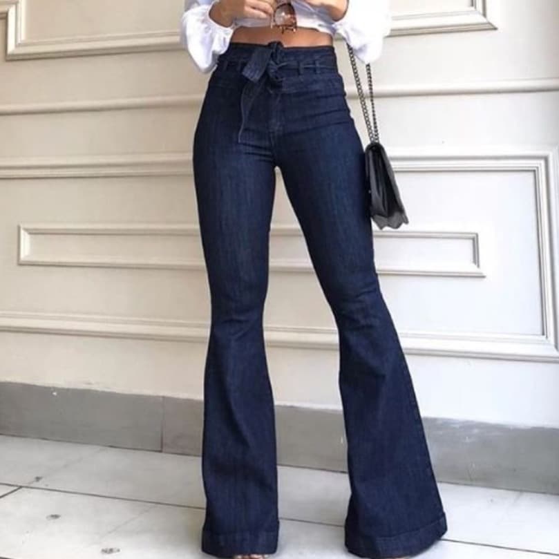 Women’s Clothing High Waisted Slightly Elastic Lace Up Flared Pants Wide Leg Pants Women's Jeans
