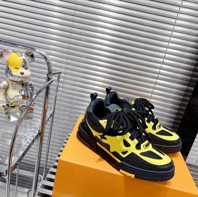 Baskets de skate design Virgil, chaussures décontractées en cuir de veau Abloh, noir, blanc, vert, rouge, bleu, avec empiècements en cuir, avec bo