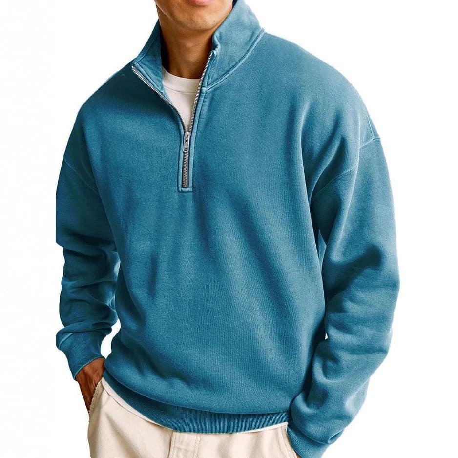 Sweat à capuche pour homme, coupe ample et simple, manches longues, fermeture éclair, couleur unie et col montant