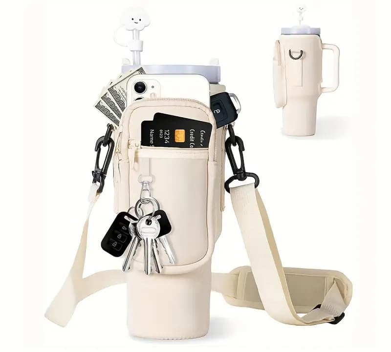 Neoprene water cup holder with crossbody water cup storage bag multifunctional 40OZ external heat insulation handle mug holder kettle