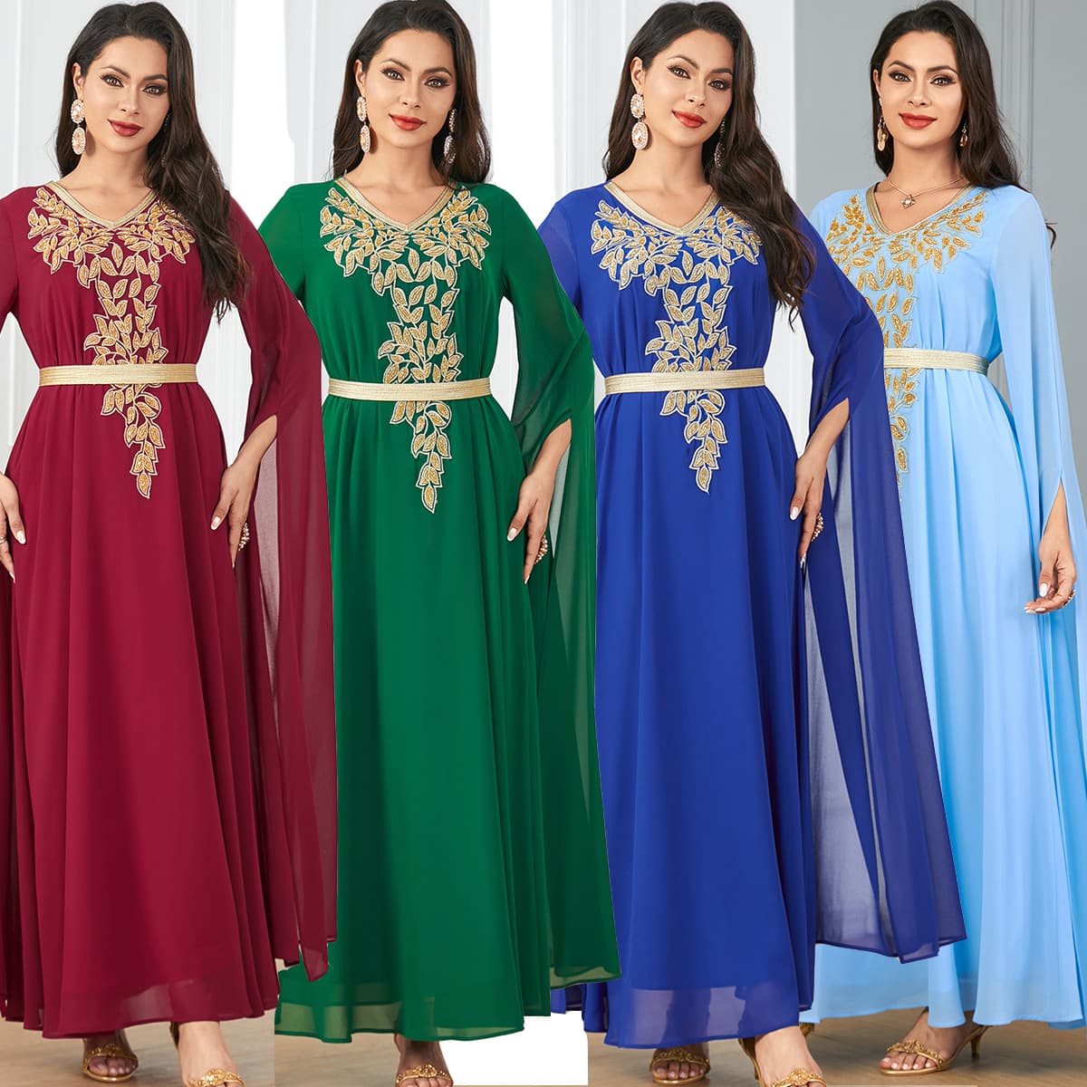 Women's Clothing New Solid Color Muslim Robe Ultra Long Sleeve Large Swing Women's Dress