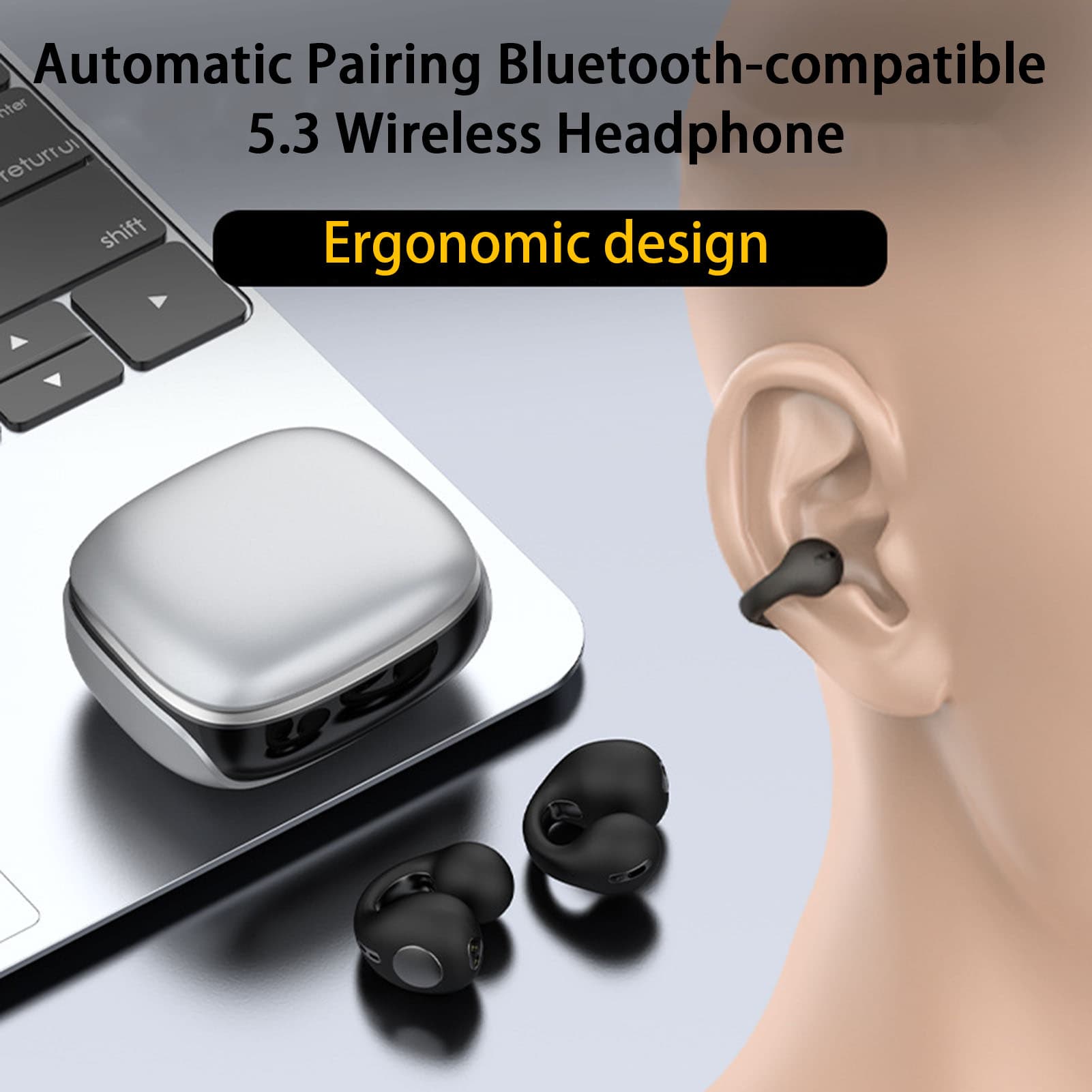 JX80 Wireless Earbud HiFi Stereo Surround Bone Conduction LED Digital Display Bluetooth 5.3 With Voice Assistant Ear-clip Earphone Daily Use