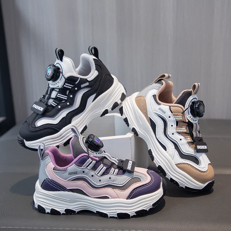 High Looking Sports Shoes For Boys And Girls Rotating Button Dad Shoes Primary And Secondary School Students Daily Outdoor Running Spring Autumn
