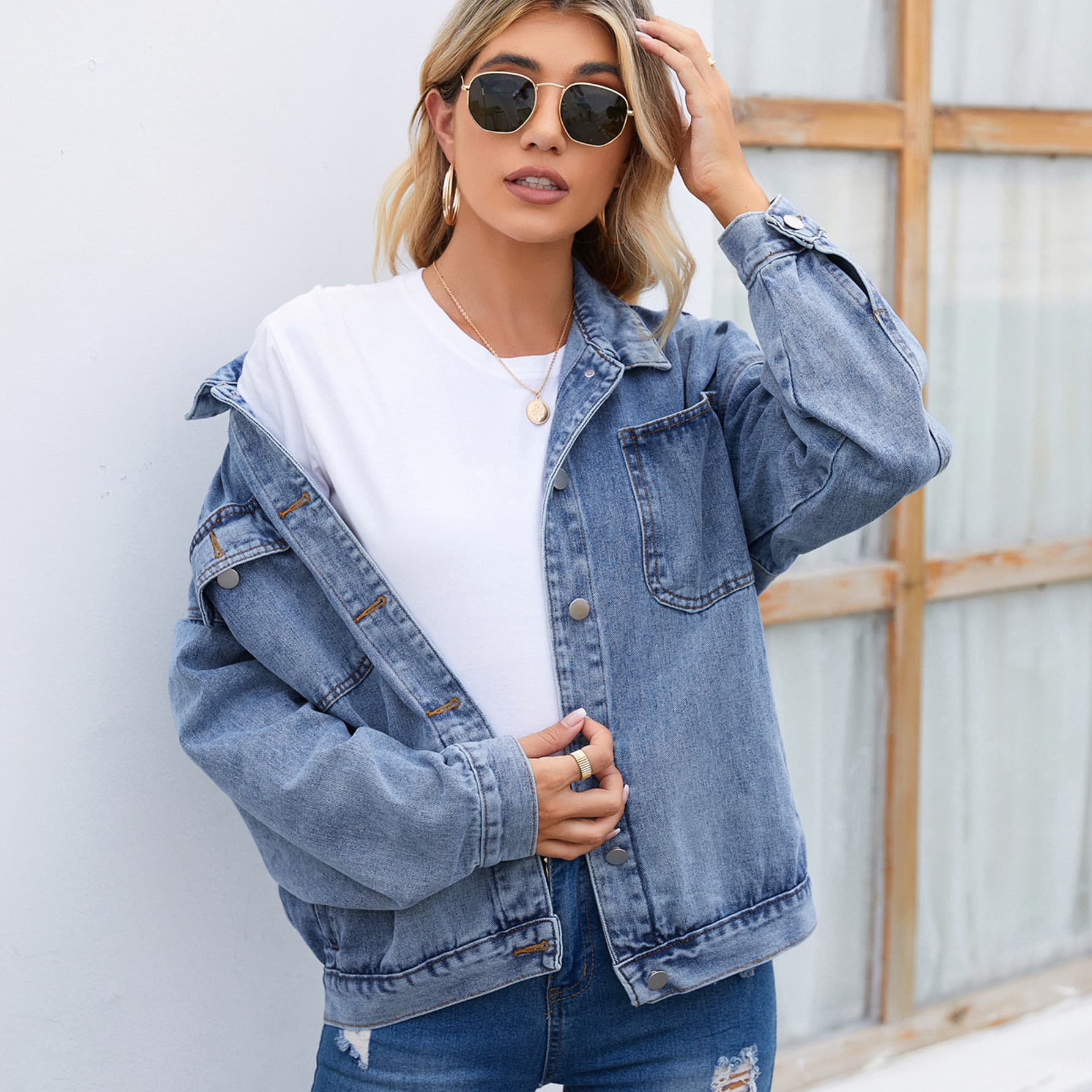 Women's Clothing Retro Washed Denim Jacket Top