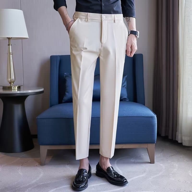 Men's Clothing Slim Fit Skinny Trousers Men's Autumn White Nine Point Trousers Non Iron Anti Wrinkle Business Formal Straight Casual Pants