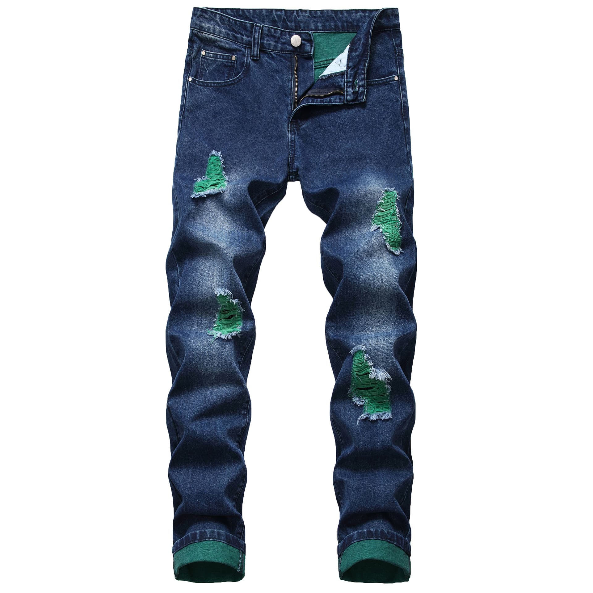 Men's Clothing Ripped Jeans Color Ripped Yarn Denim Trousers