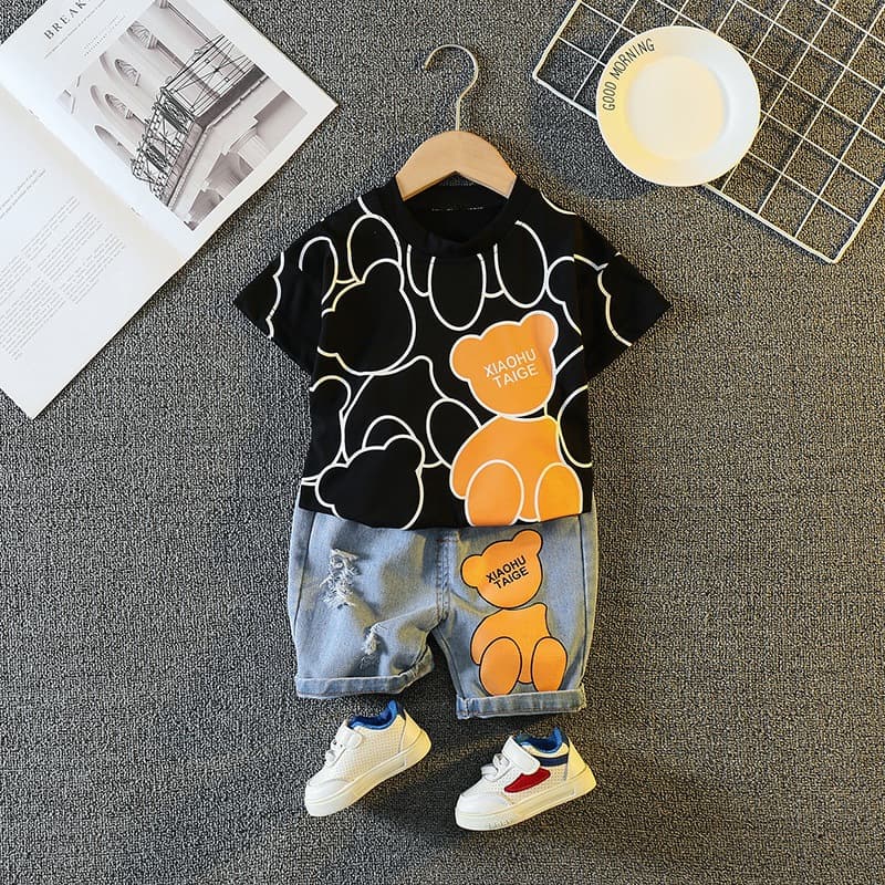 Mother & Kids New Summer Children's Suit, Boy's Round Neck T-Shirt Suit, Korean Style Children's Clothing, Baby Girl Short-Sleeved Two-Piece Set