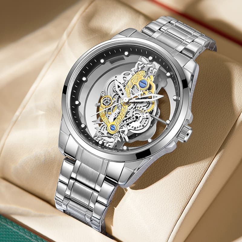 hot-selling double-sided transparent hollow men's watch men's waterproof luminous quartz watch men's watch