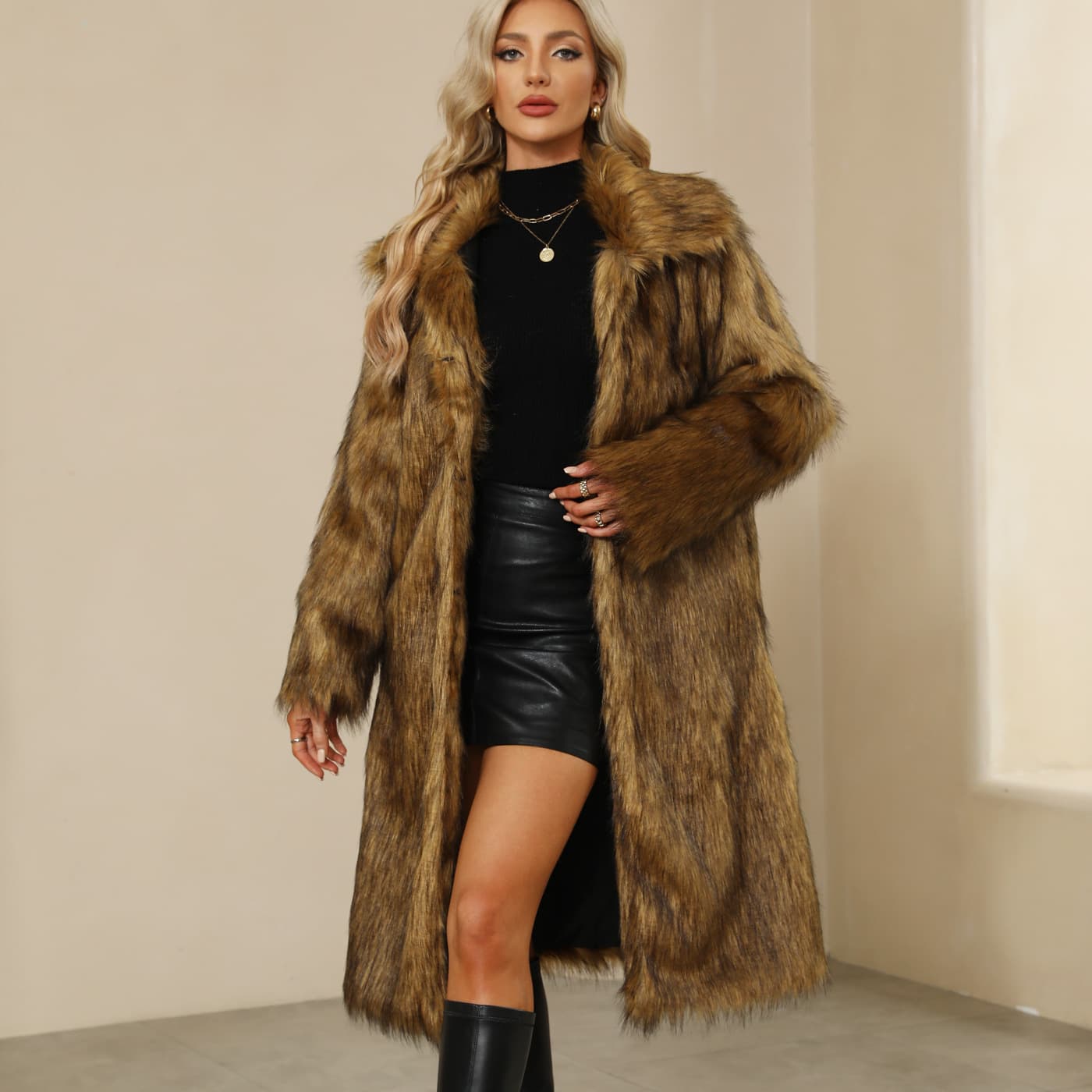 Women's Clothing hot selling autumn and winter new women's square collar fur long coat female