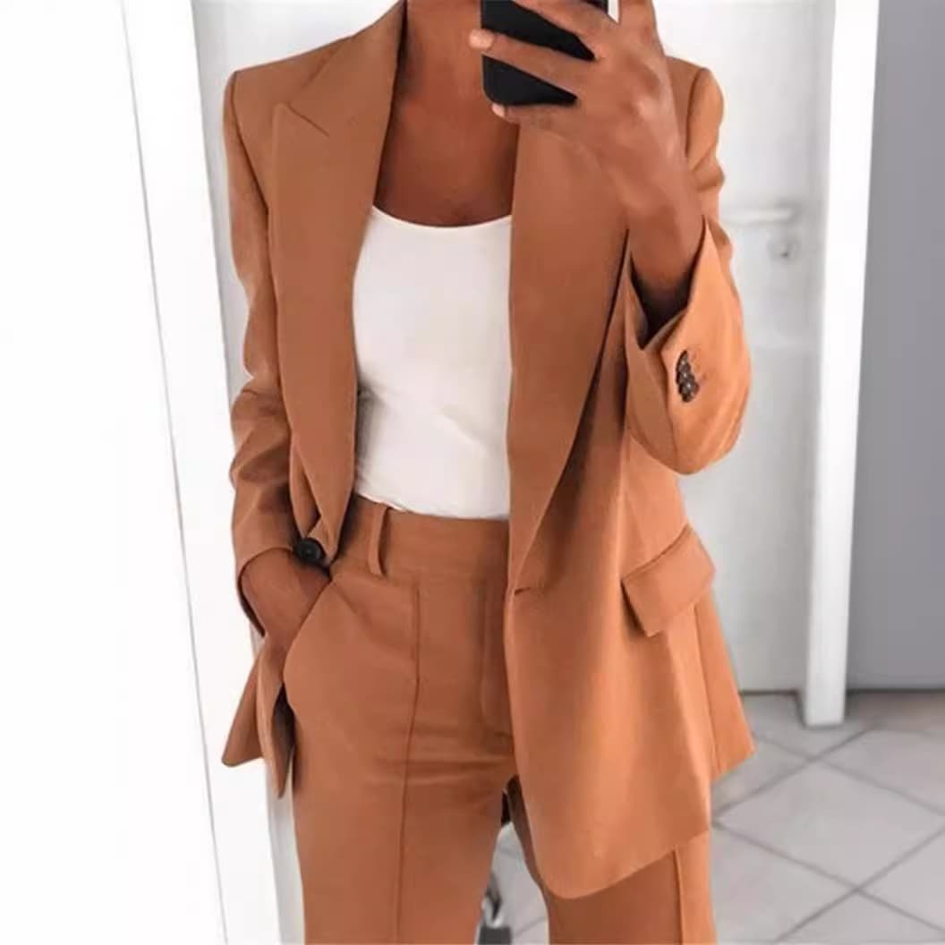 Women's New Fashion Button Slim Lapel Cardigan Temperament Blazer Suit