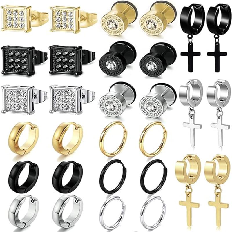 Ensemble de 15 paires de boucles d'oreilles pendantes pour piercing d'oreille, unisexe.