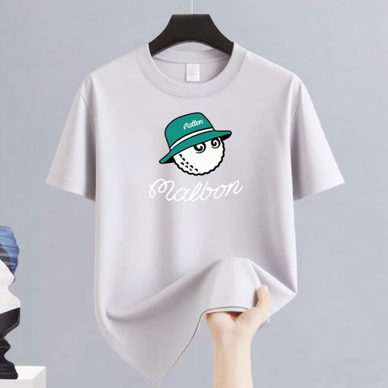 Men's European Size Pure Cotton T-Shirt Loose Fit Printed Sporty Crew Neck Breathable Short Sleeve Active Wear