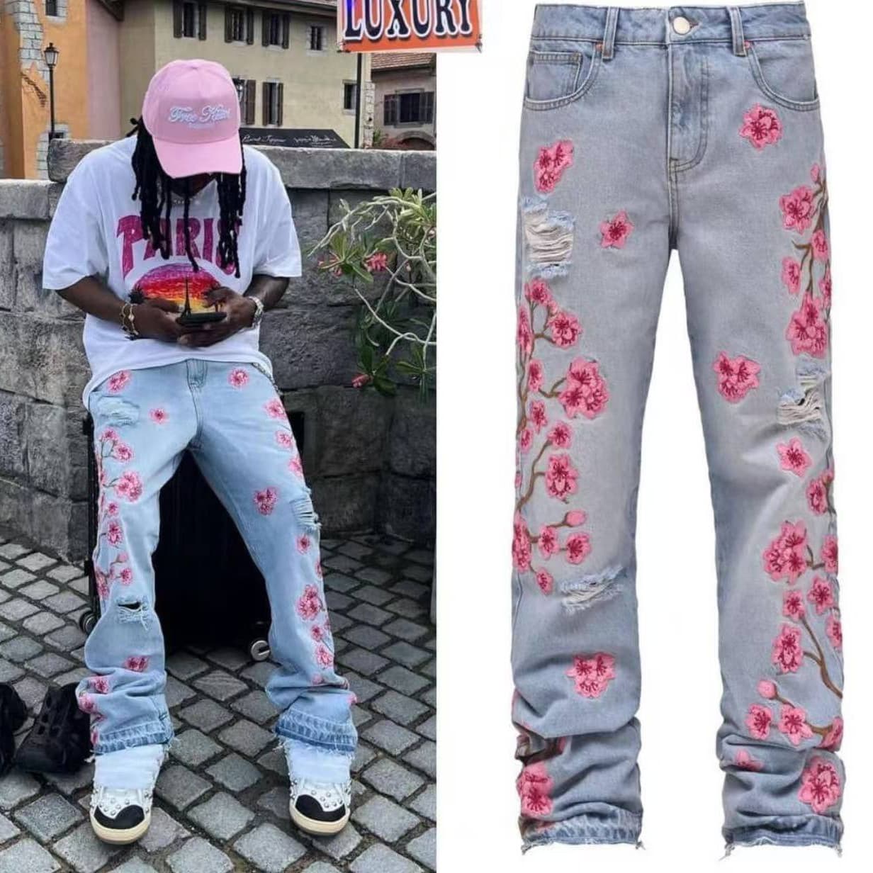 Men's Clothing new men's straight jeans street fashion ins hot style non elastic embroidered straight jeans