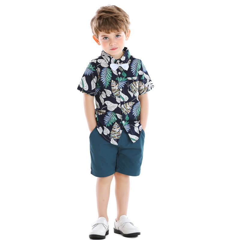 Mother&Kids Children's Summer children's suit Boys printed short-sleeved shirt shorts two-piece set
