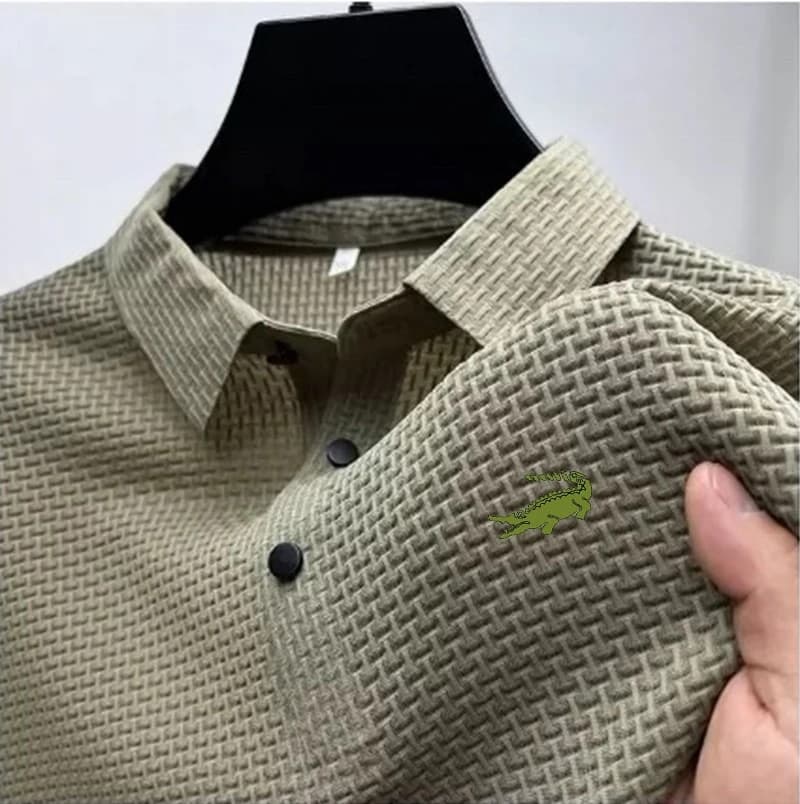 Hommes broderie marque de haute qualité tricoté glace leia col décontracté Polo côtes haut respirant à manches courtes T-shirt
