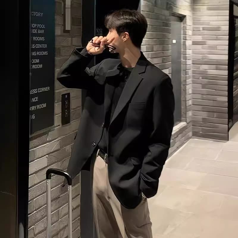 1 Men's Casual Small Jacket Korean Style Dongdaemun Trendy Suit Autumn Loose Black Single Blazer Top