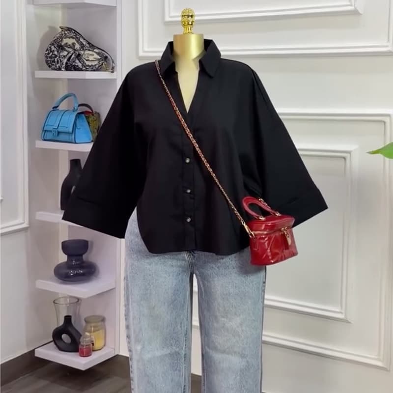 Women's Loose Fit Lapel Casual Blouse - Stylish Spring Shirt With Button Detail In Black, Burgundy & Blue Stripe