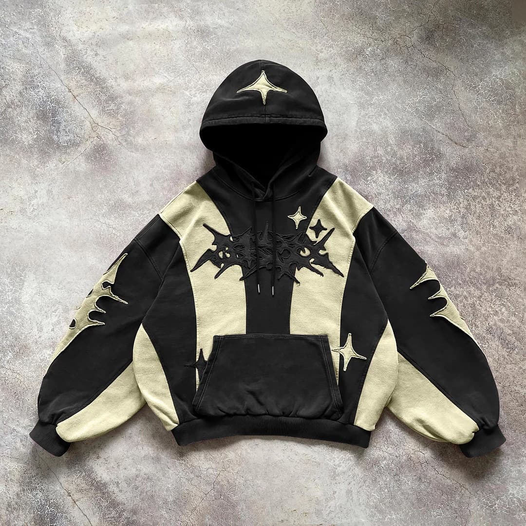 Men's Clothing trend casual street stitching stitching cotton hoodie loose sweater independent station summer