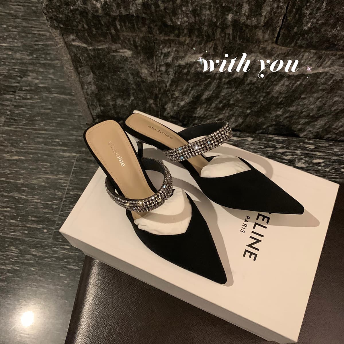 2024 Summer New Black Baotou Stiletto Pointed Toe High Heels Women's Sandals Fashionable and Versatile Outerwear Slippers