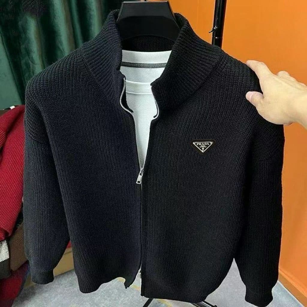 Gilet en maille pour homme, pull épais, fermeture éclair, col montant