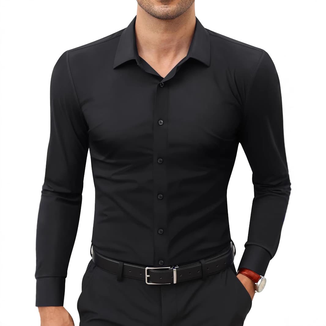 Men's Clothing Four Sided Stretch Shirt Business Casual Long Sleeved Hot Selling Solid Color Shirt