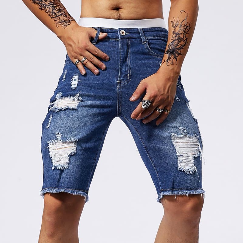 Men's Clothing Micro Elastic Slim Summer Five Point Jeans Casual Shorts Loose Men's Denim Shorts 5 Points Hole
