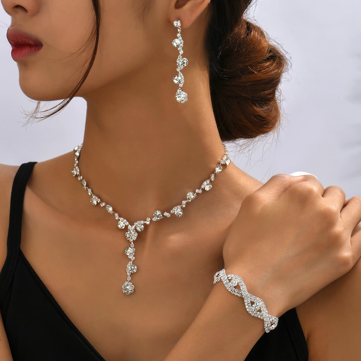 Bride Accessories Necklace Bracelet Earrings Three Piece of Small and High end Set Dress Versatile Jewelry