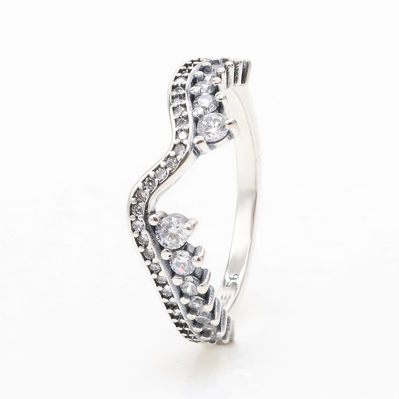 Women's Jewelry White Copper Shining Asymmetrical Wave Ring Light Luxury Temperament Diamond Ring Valentine's Day Gift