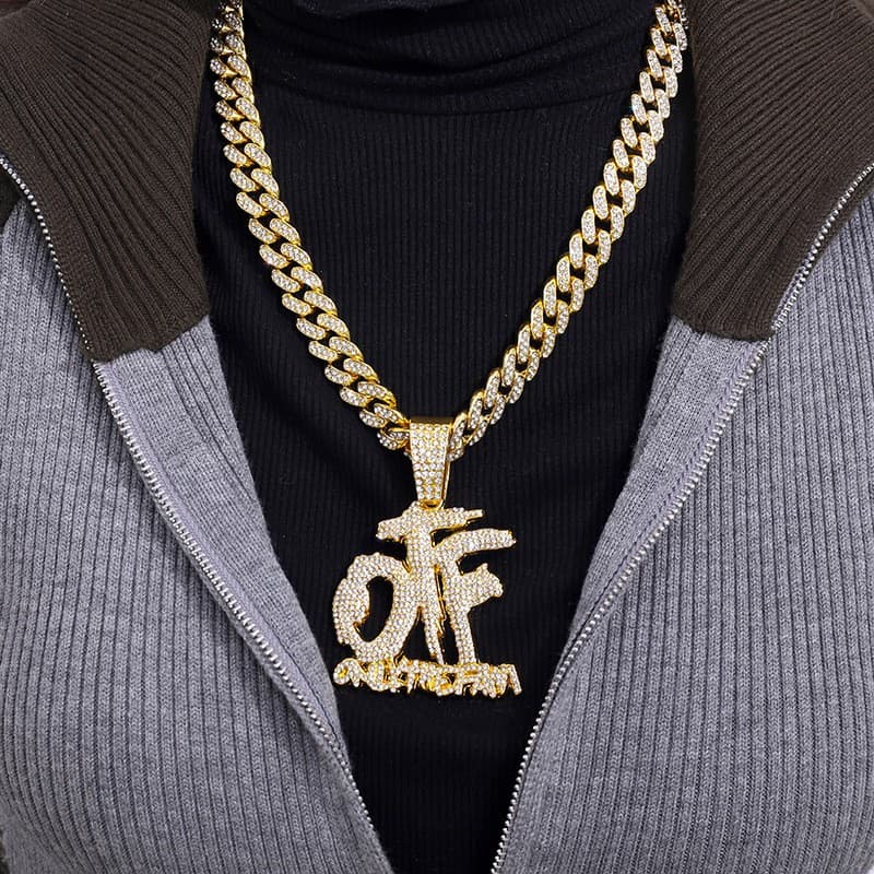 Hip Hop Source Full Dia Ing Letter OTF Pendant Accessories Punk Hipster Rap Cuban Long Necklace