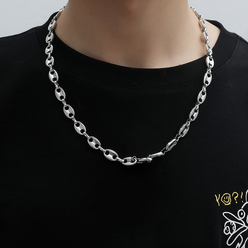 Coffee Bean Chain Bracelet Set And Pig Nose Necklace For Men Women Hip Hop Personality Charm Jewelry Metal Classic Vintage Fashionable