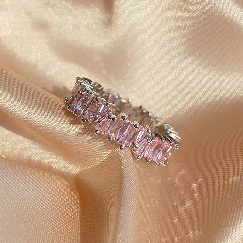 2025 New Arrivals ZAKOL Fashion Pink Baguette Cubic Zirconia Engagement Rings for Women Marquise Crystal Stone Wedding Party Jewelry Gift