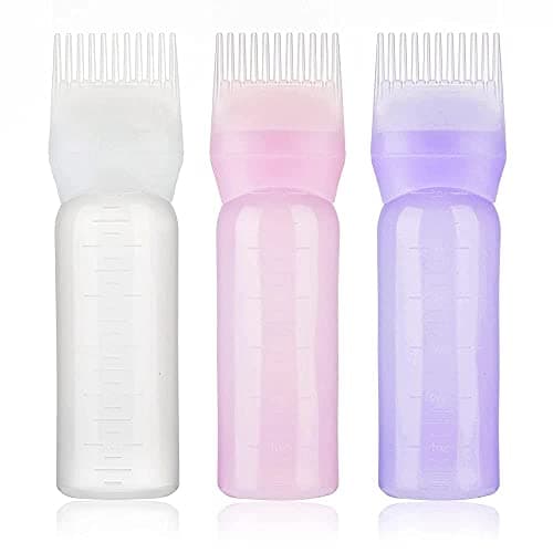 3PCS Root Comb Applicator Bottle Empty Hair Dye Bottle Dispensing Refillable Hair Coloring Dyeing Bottles Hairdressing Styling Tool for Salon Cleaning Shampoo