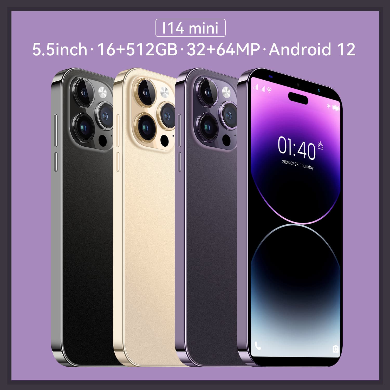 2023 New Cross-border Mobile Phone I14 Mini 5.5-inch Android Smartphone 16+512