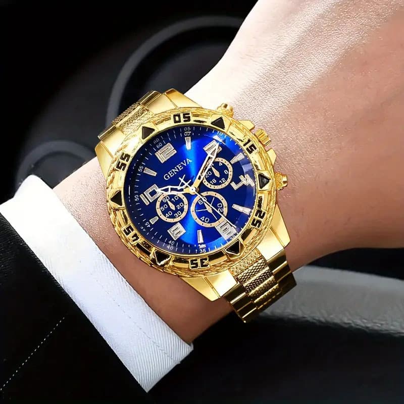Large Dial Men's Steel Band Fashion Business White Light Glass Digital Quartz Watch
