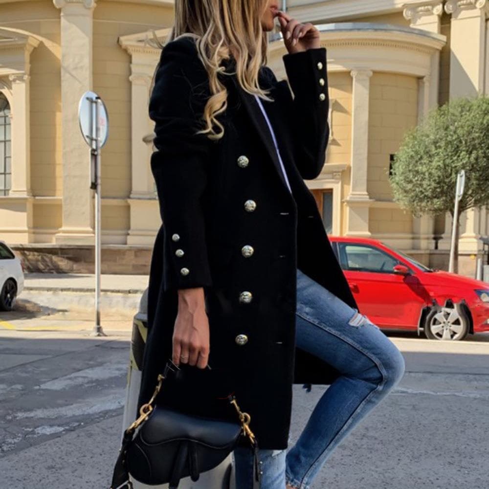 Women's double-breasted lapel slim coat women's windbreaker jacket