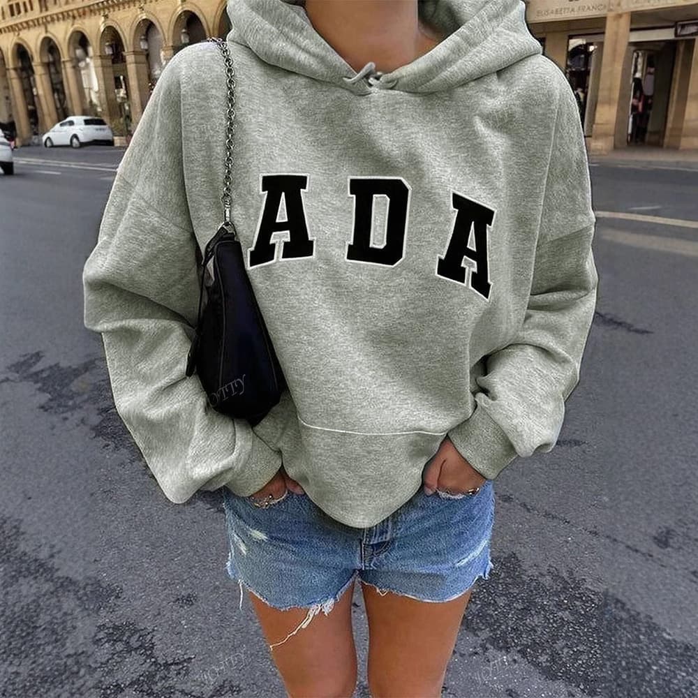 Women's Clothing Cozy Fleece Hooded Sweatshirt With Letter Print, Oversized Fit, Streetwear Casual Pullover For Women