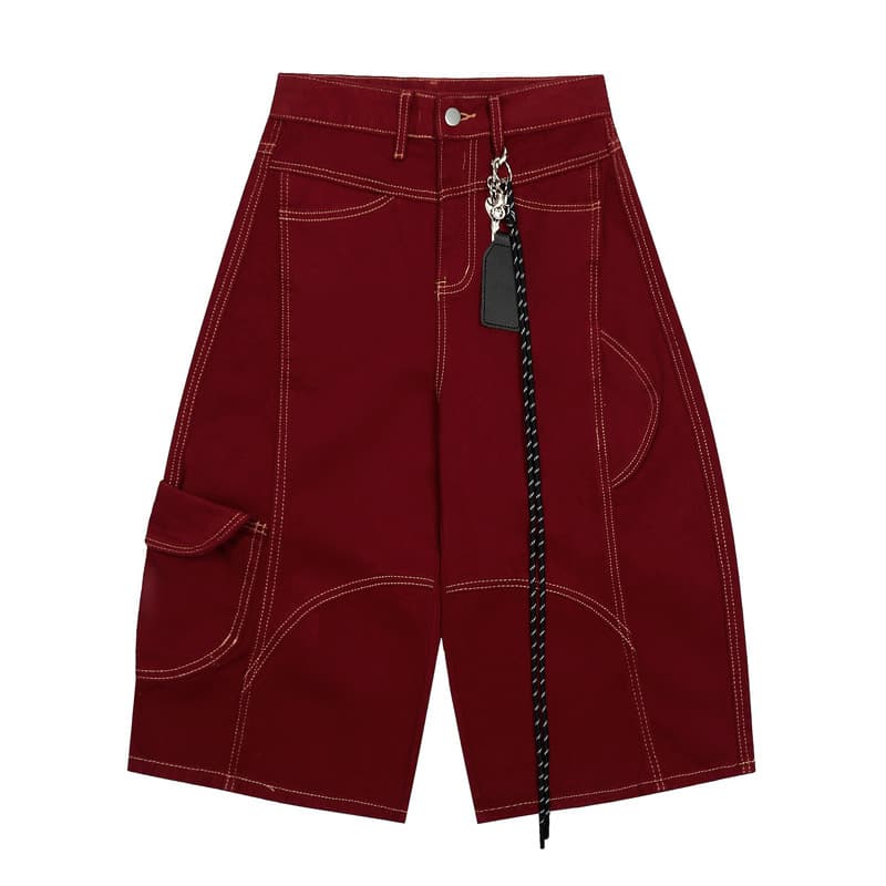 Men's Clothing American Retro Loose Wide Leg Work Shorts For Men And Women Street Fashion Brand Bright Line Design Straight Denim Cropped Pants