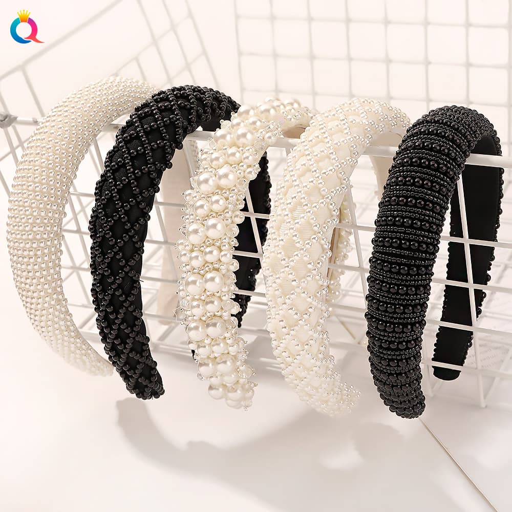 Pearl Headband - Vintage Beaded Hairband For Women, Handcrafted Elegant Hair Accessory (Adjustable, 3.5cm Width)