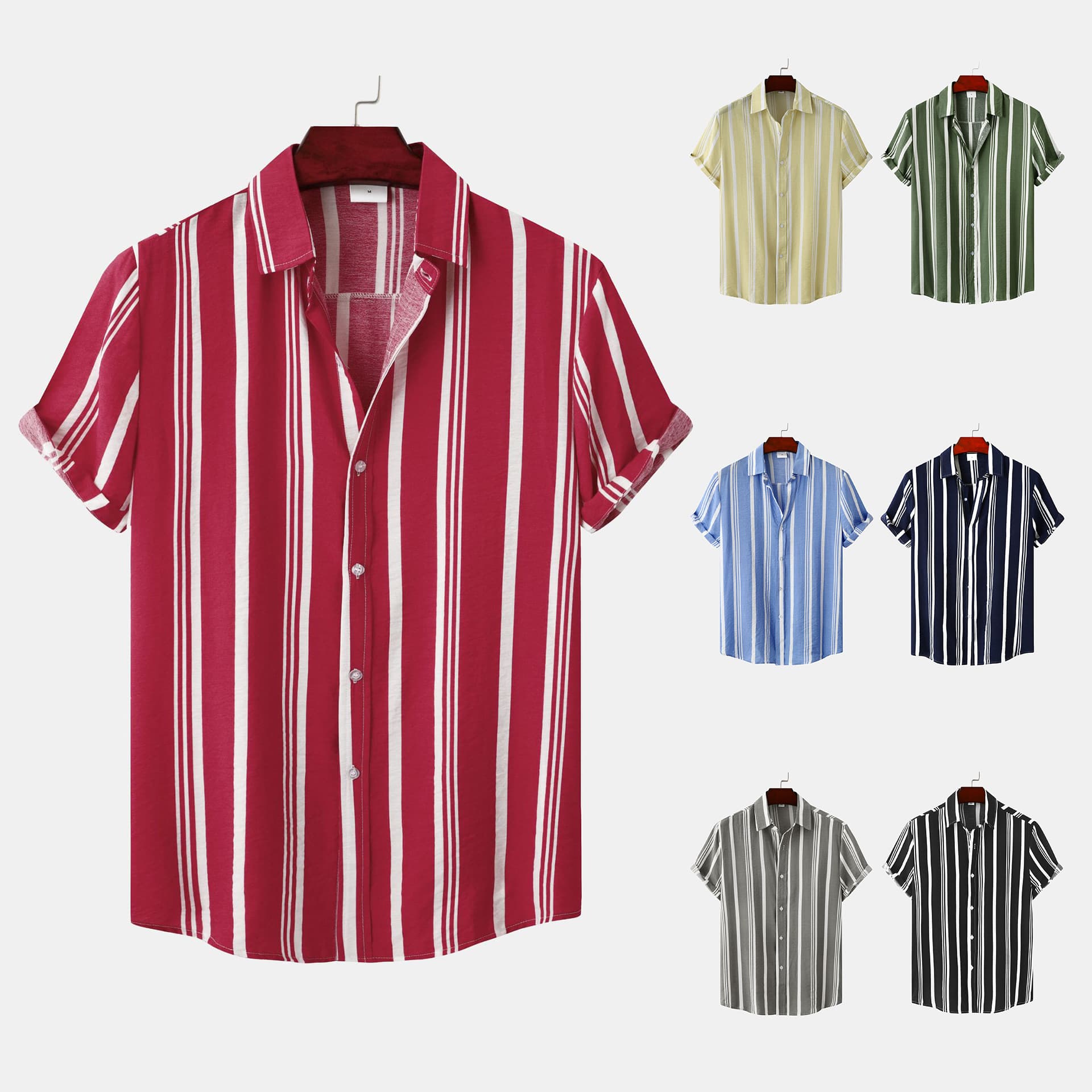 Men's Clothing Spring And Summer New Men's Shirts Men's Casual Striped Printed Short Sleeved Shirts For Men